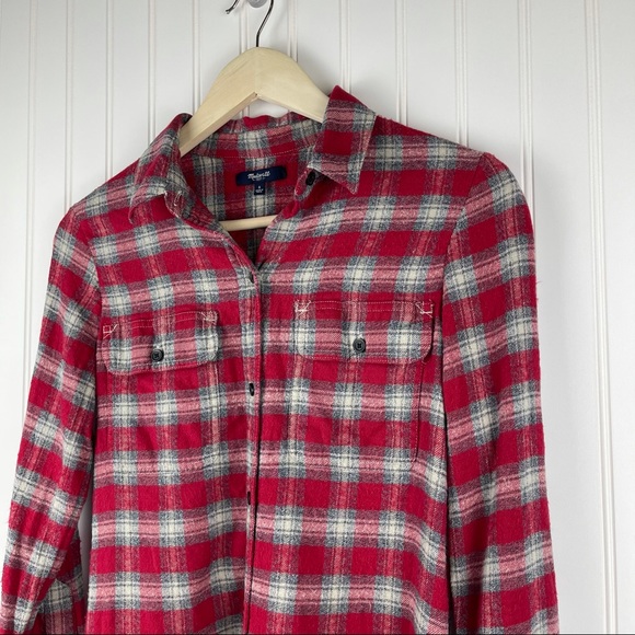 Madewell Red Ex-Boyfriend Fairfax Plaid Flannel Small - Picture 4 of 8